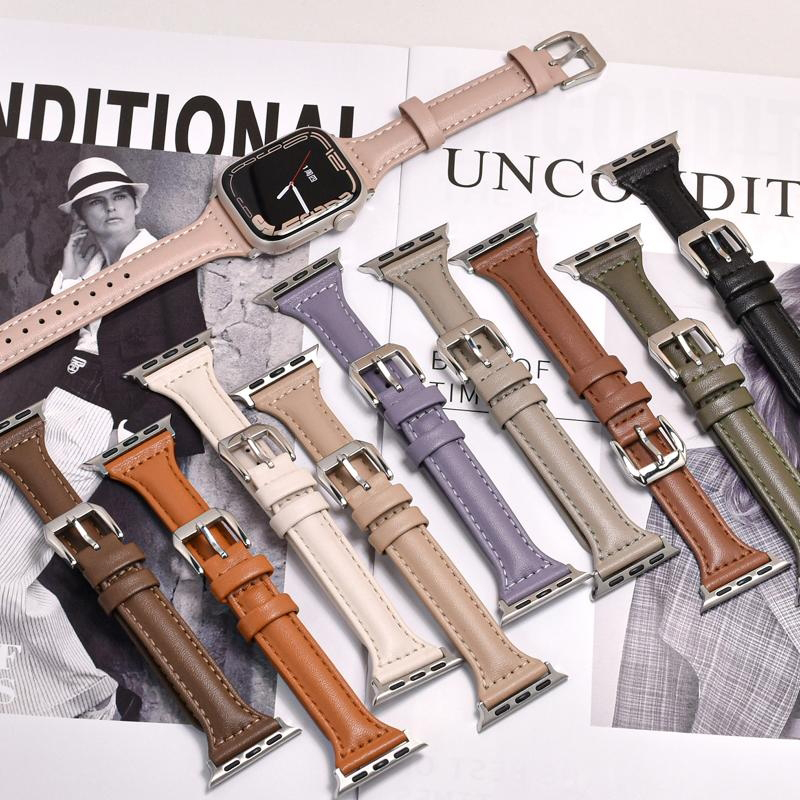 Smartwatch Watch Accessories For Women - 애플워치 슬림 가죽 스트랩 44mm 40mm