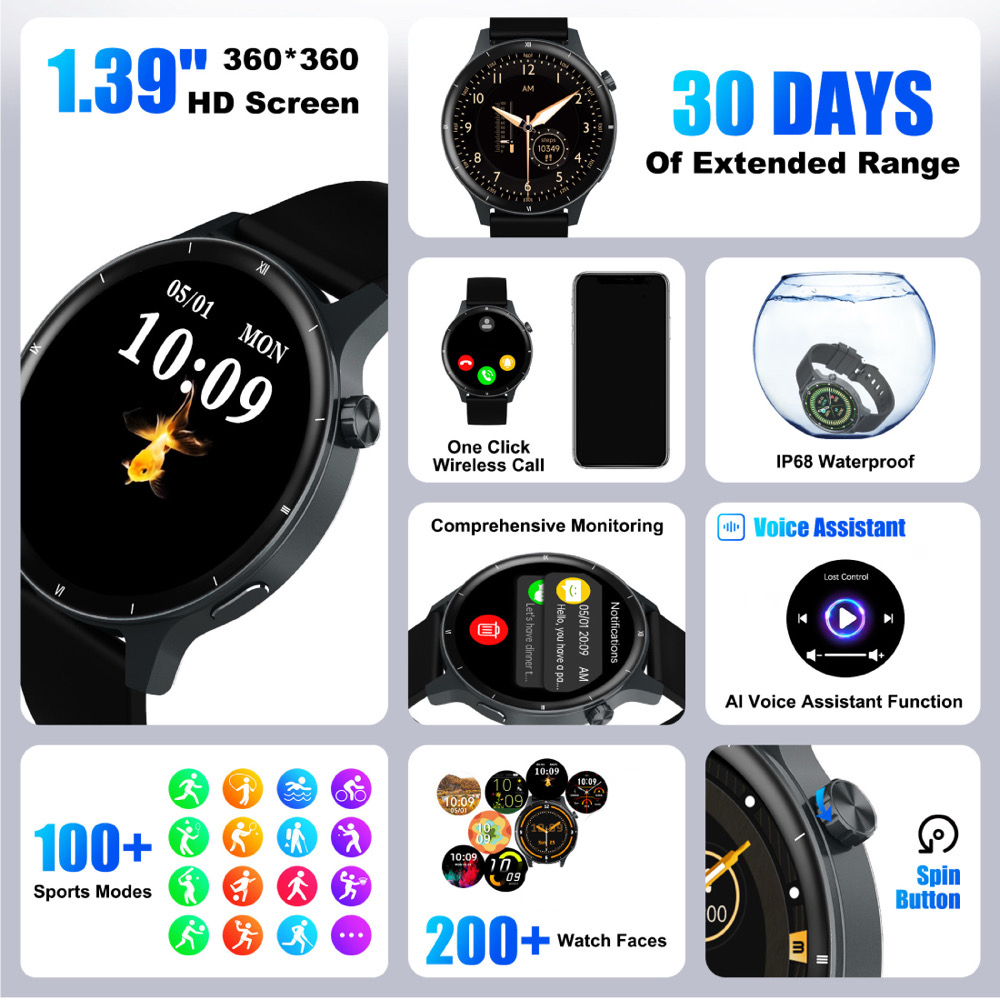 IP68 방수 스마트워치 여성용 1.39인치 남녀공용  - Smartwatch Faces 리뷰 및 가격
